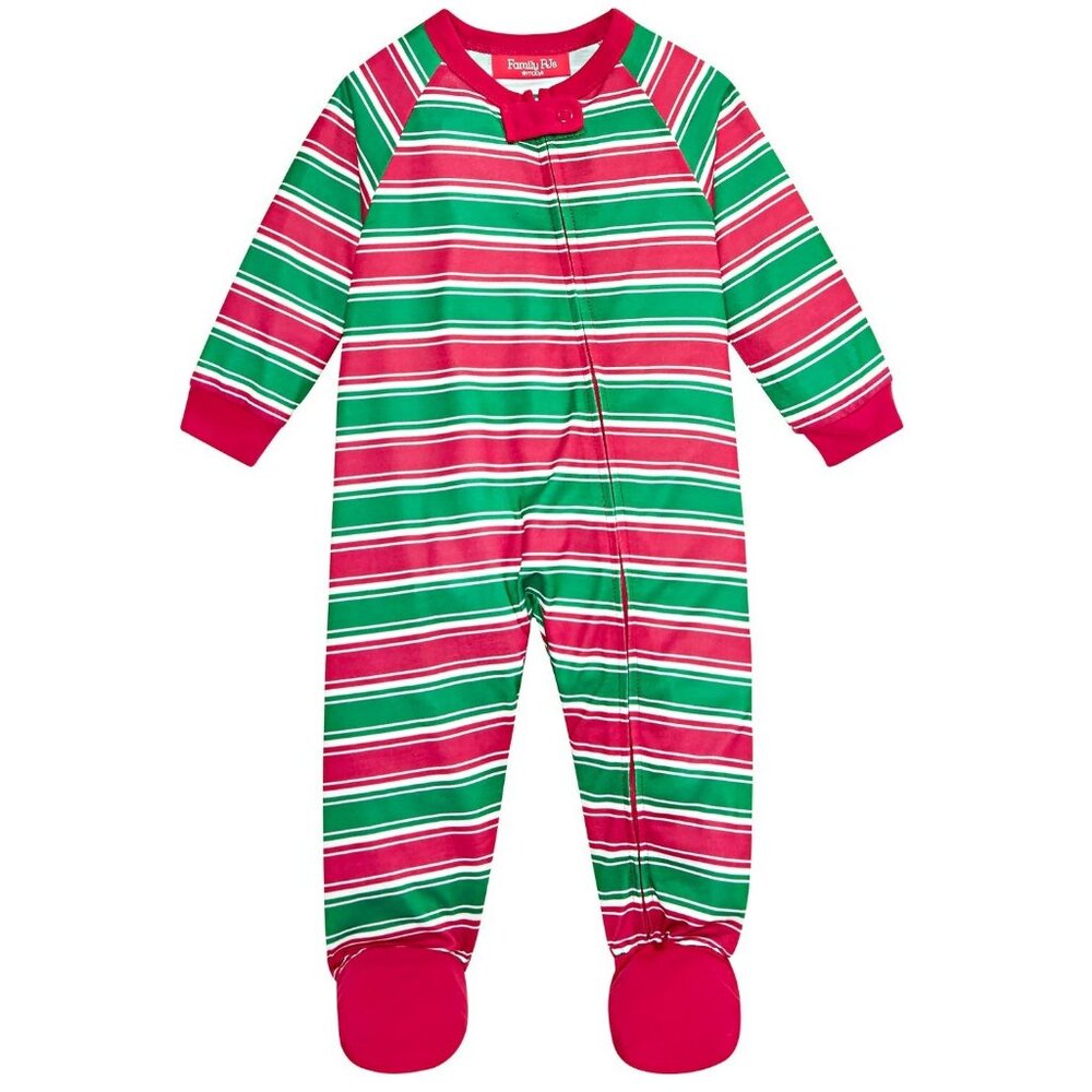 Family Pajamas Unisex Baby Boys or Girls One-Piece Footed PJs, Red/Green Stripe
